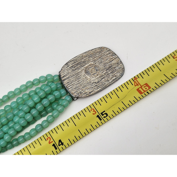 Vintage Signed GIVENCHY Faux Jade Green Resin Multi Strand Bead Choker Necklace - Picture 13 of 13